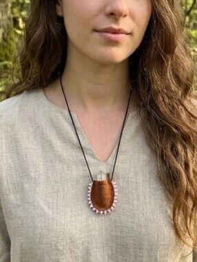 Quartz & Leather mini mojo bag Necklace Hand Crafted by Rust Belt Raised